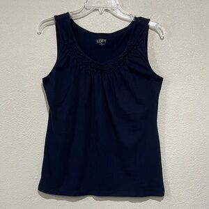 Ann Taylor Loft Dark Blue Gathered Tank Top